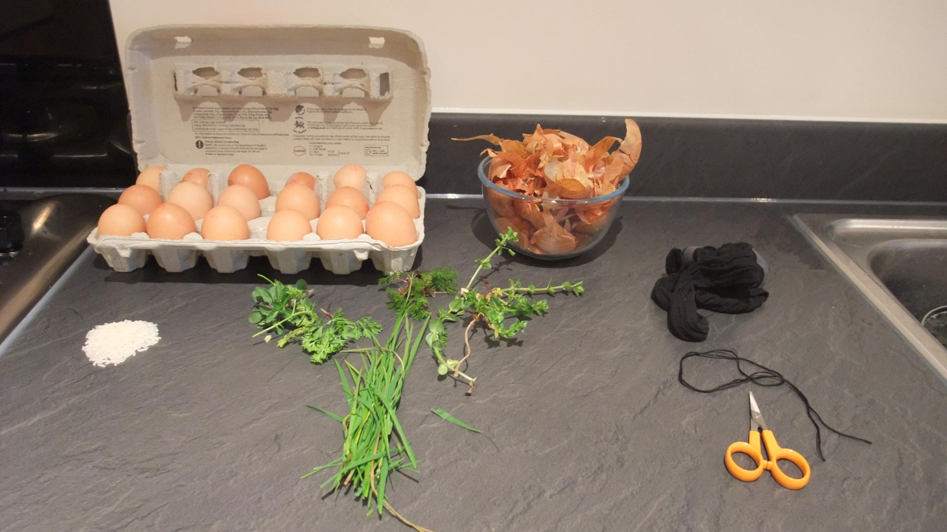 Eggs with bits for decoration